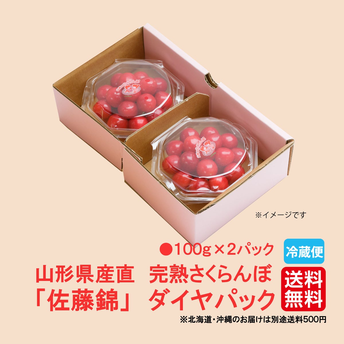 山形県産直！完熟さくらんぼ「佐藤錦」ダイヤパック（100ｇ×２パック）【送料無料】
