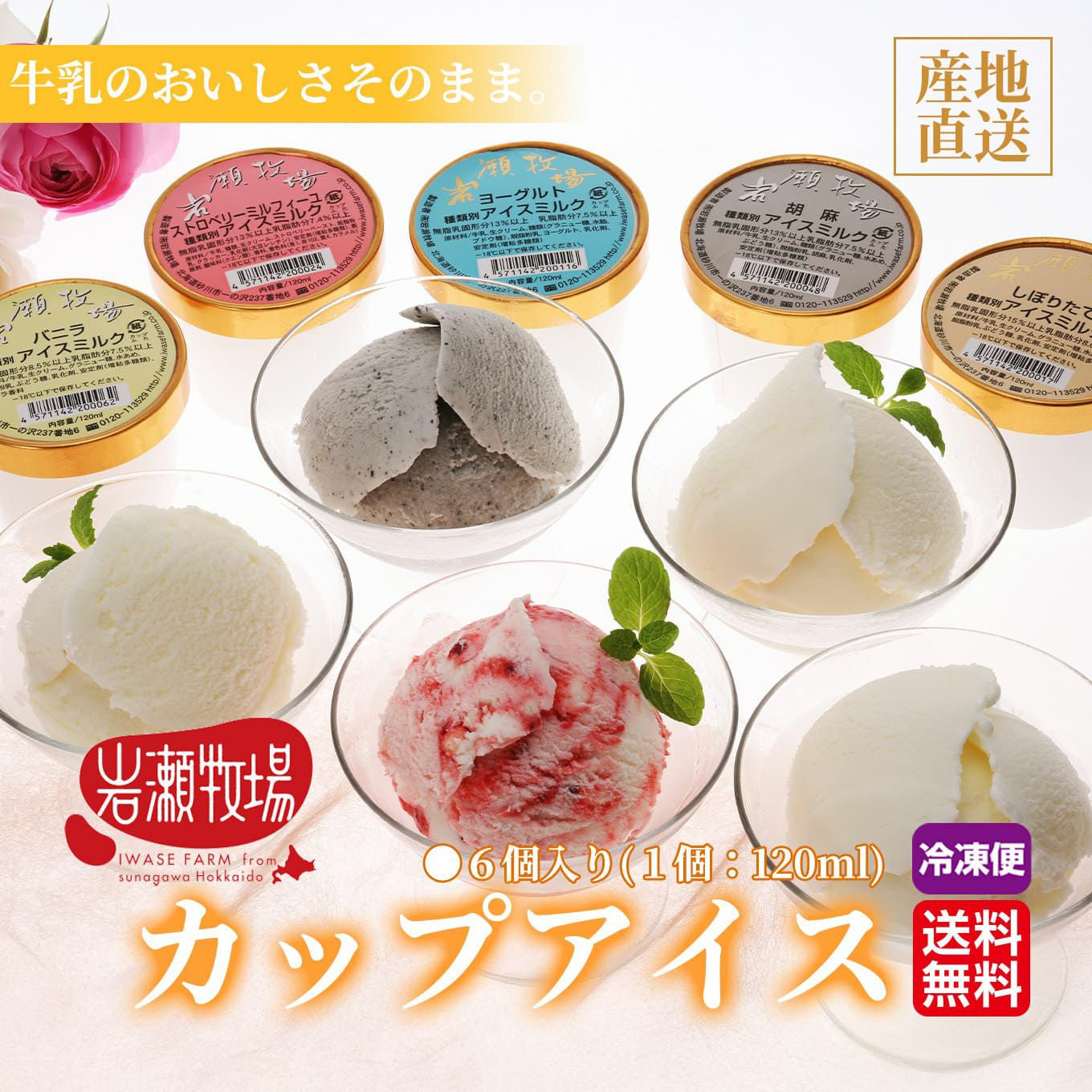 岩瀬牧場 カップアイス 6個入り 【送料無料】≪冷凍便≫ - とっぺん市場