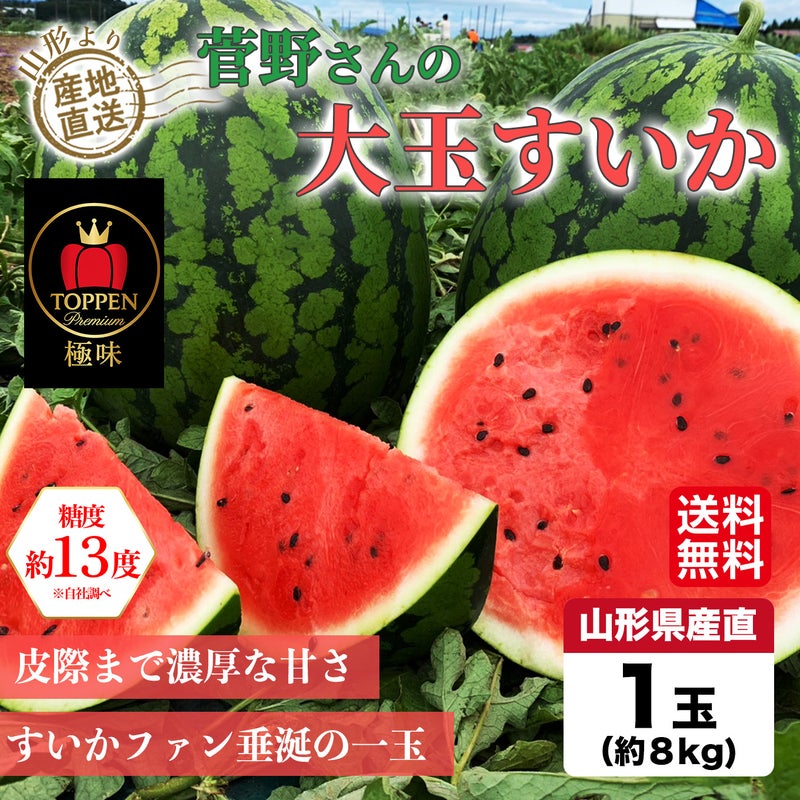 《極味シリーズ》菅野さんの大玉尾花沢すいか（１玉：約８㎏）【送料無料】