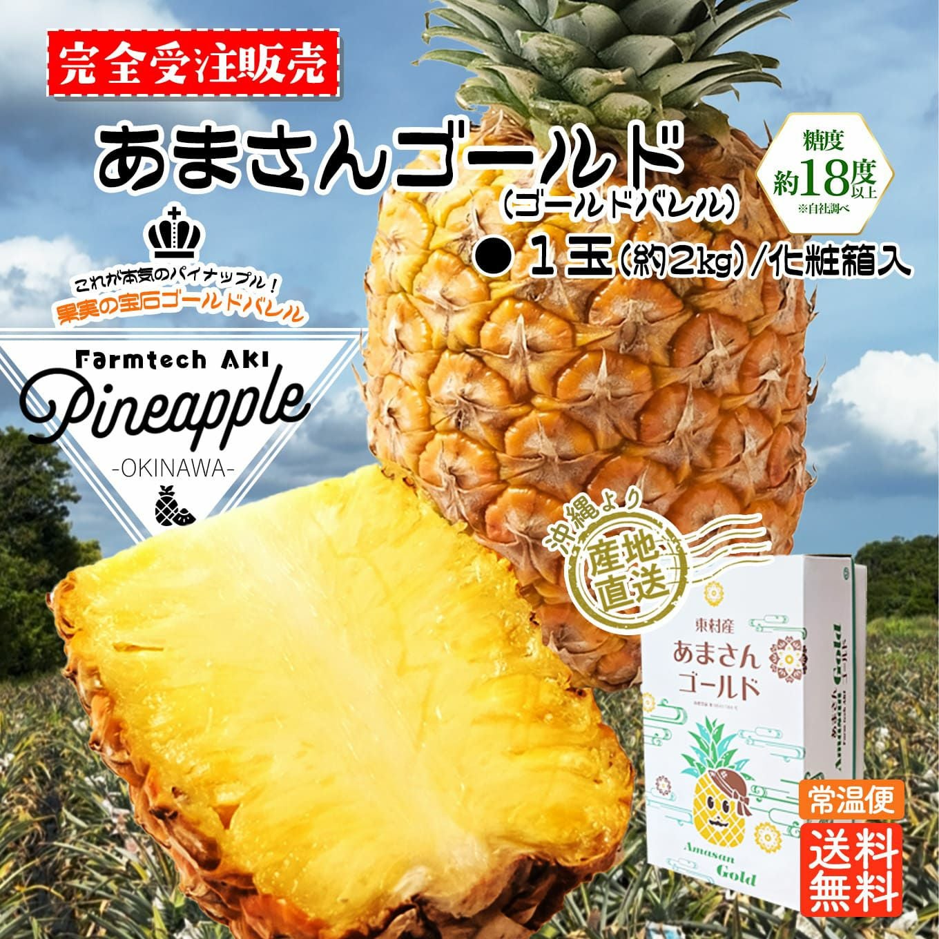 完熟沖縄パイナップル あまさんゴールド（ゴールドバレル） 1玉（約