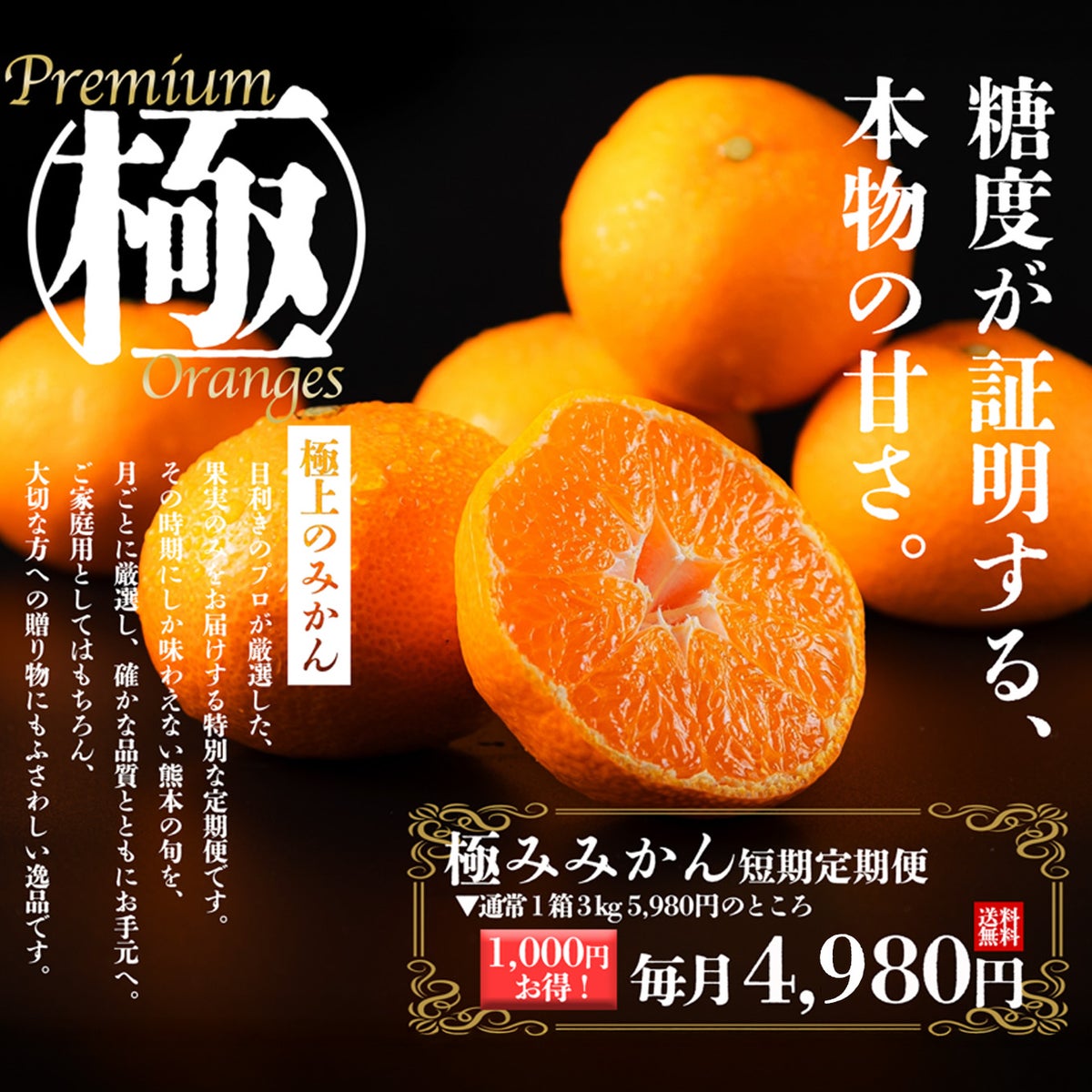 極みみかん短期定期便≪１箱／３㎏〜５㎏／月1回お届け：９月～１月／５か月限定≫