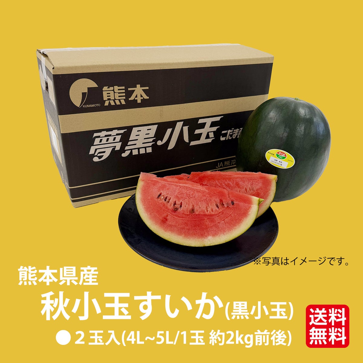 熊本県産 秋小玉すいか（黒小玉） 2玉（4L~5L／1玉 約2kg前後）【送料無料】